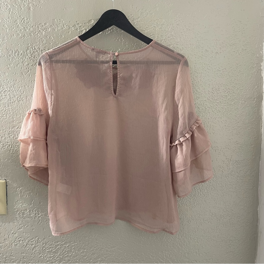 Charlotte‎ Russe Blush Pink Sheer Blouse with Red Floral Detail Size Medium - Picture 2 of 8